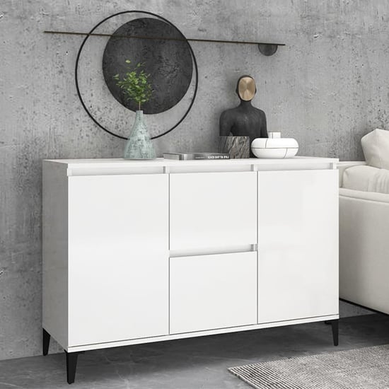 Product photograph of Sanaa High Gloss Sideboard With 2 Doors 2 Drawers In White from Furniture in Fashion