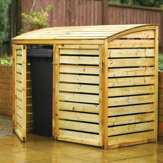 Photo of Sandiacre wooden double bin store with 4 doors in natural timer