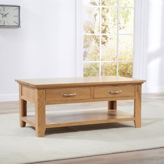 Abelia Wooden Coffee Table In Oak With 2 Drawers 