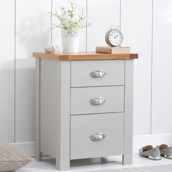 Sandringhia Tall 3 Drawers Bedside Cabinet In Oak And Grey | Furniture ...