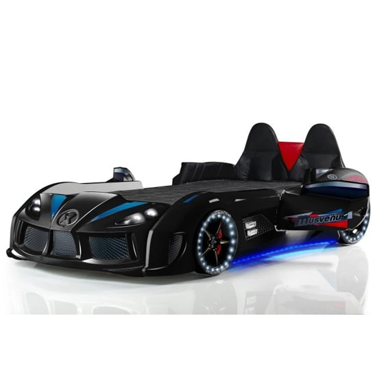 Product photograph of Sanford Kids Racing Car Bed In Black With Back Seat And Led from Furniture in Fashion