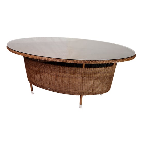 Read more about Sanmo outdoor oval glass top dining table in red pine