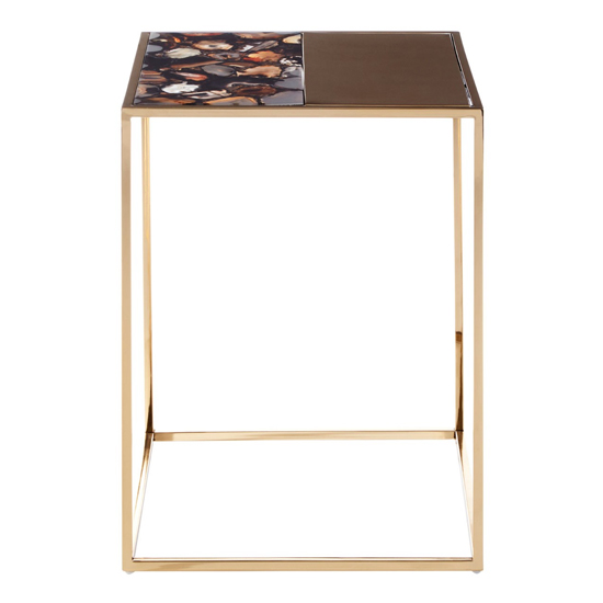 Photo of Sauna square agate stone side table with gold steel frame