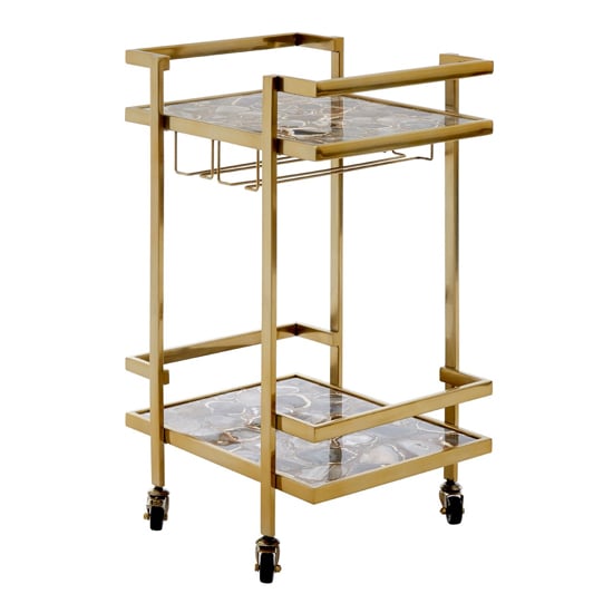 Product photograph of Sauna Agate Drinks Trolley With Gold Steel Frame In Black from Furniture in Fashion