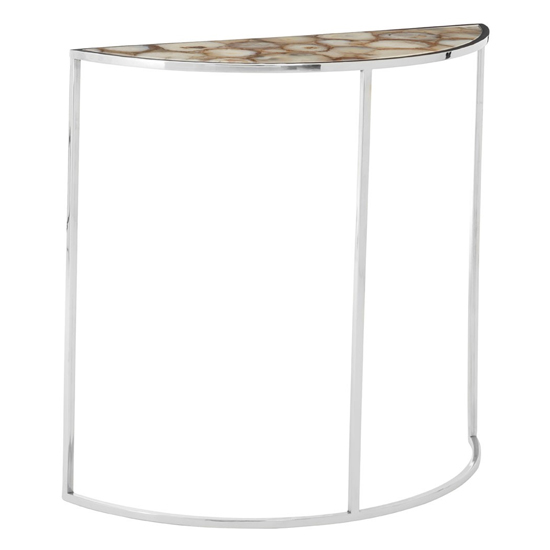 Product photograph of Sauna Half Moon White Agate Console Table With Silver Frame from Furniture in Fashion