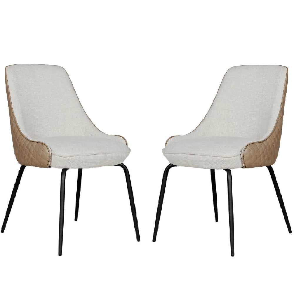 Product photograph of Santiago Biscuit Fabric Dining Chairs With Black Legs In Pair from Furniture in Fashion