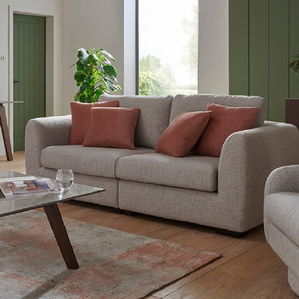 Read more about Santiago fabric 3 seater sofa with black legs in natural