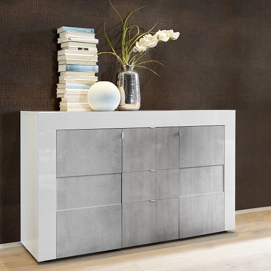 Read more about Santino sideboard in white high gloss and grey with 2 doors