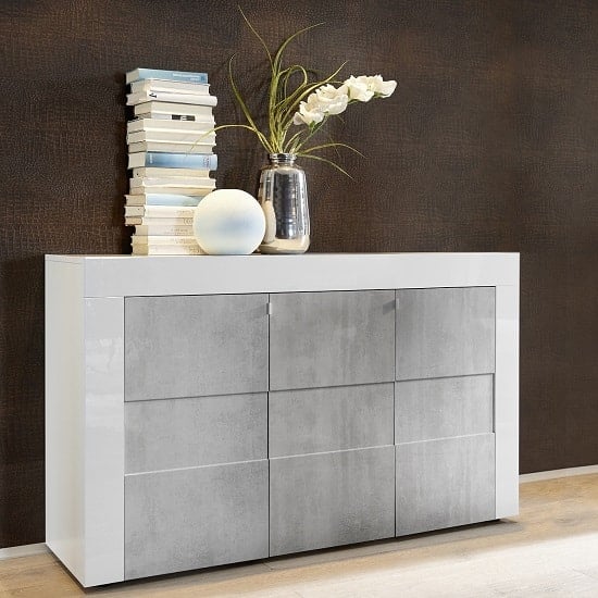 Product photograph of Santino Sideboard In White High Gloss And Grey With 3 Doors from Furniture in Fashion