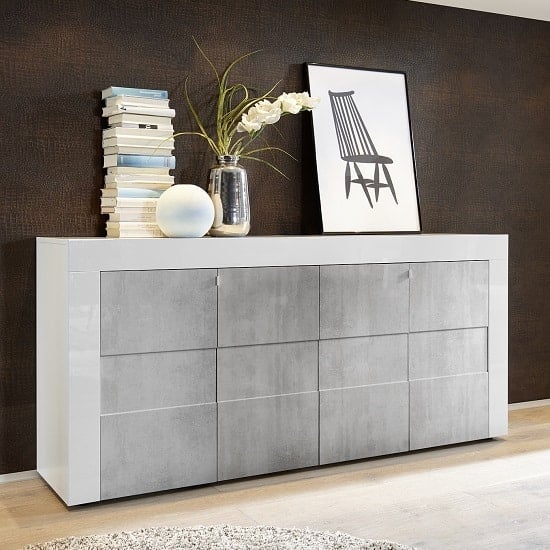 Product photograph of Santino Sideboard In White High Gloss And Grey With 4 Doors from Furniture in Fashion