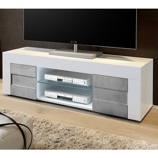 Product photograph of Santino Tv Stand In White High Gloss And Grey With 2 Doors from Furniture in Fashion