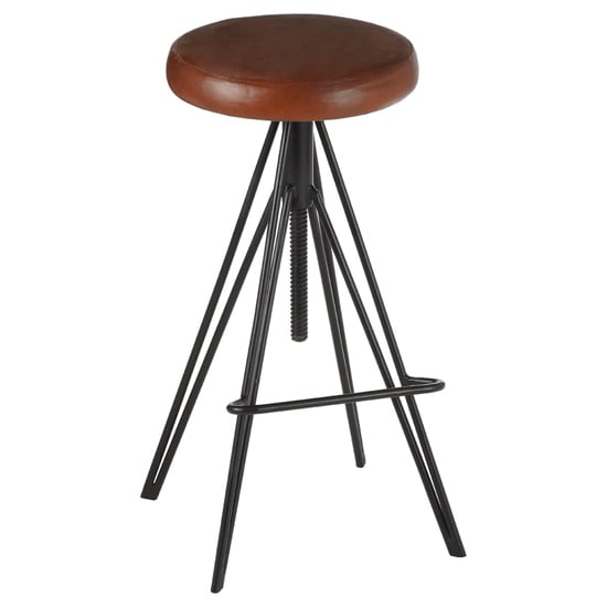 Read more about Santorini round brown leather stool with black metal leg