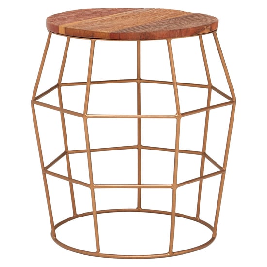 Product photograph of Santorini Round Wooden Side Table With Gold Frame In Natural from Furniture in Fashion