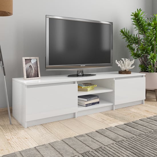 Product photograph of Saraid High Gloss Tv Stand With 2 Doors In White from Furniture in Fashion