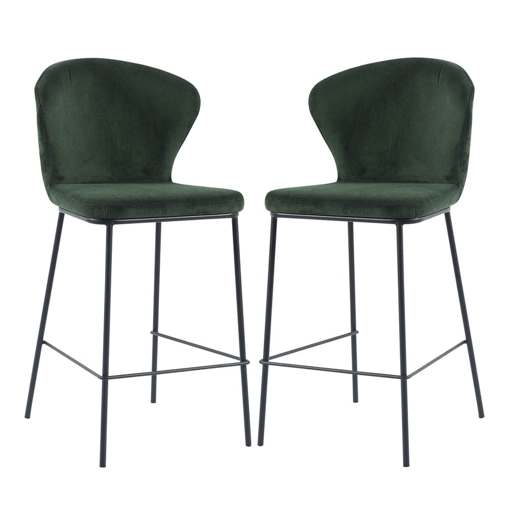 Read more about Sarnia green corduroy fabric counter bar stools in pair