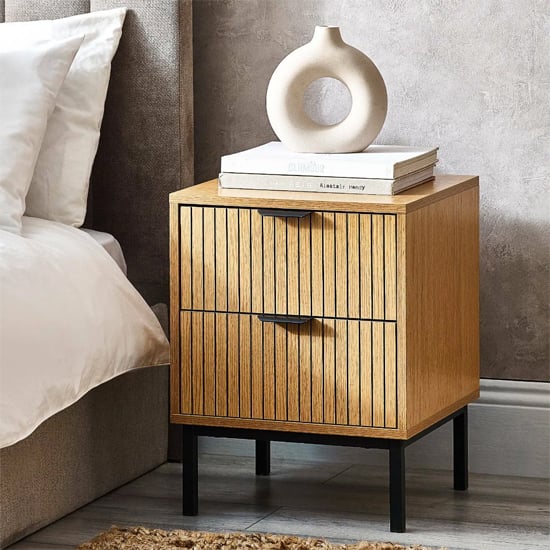 sarnia wooden bedside cabinet with 2 drawers in natural