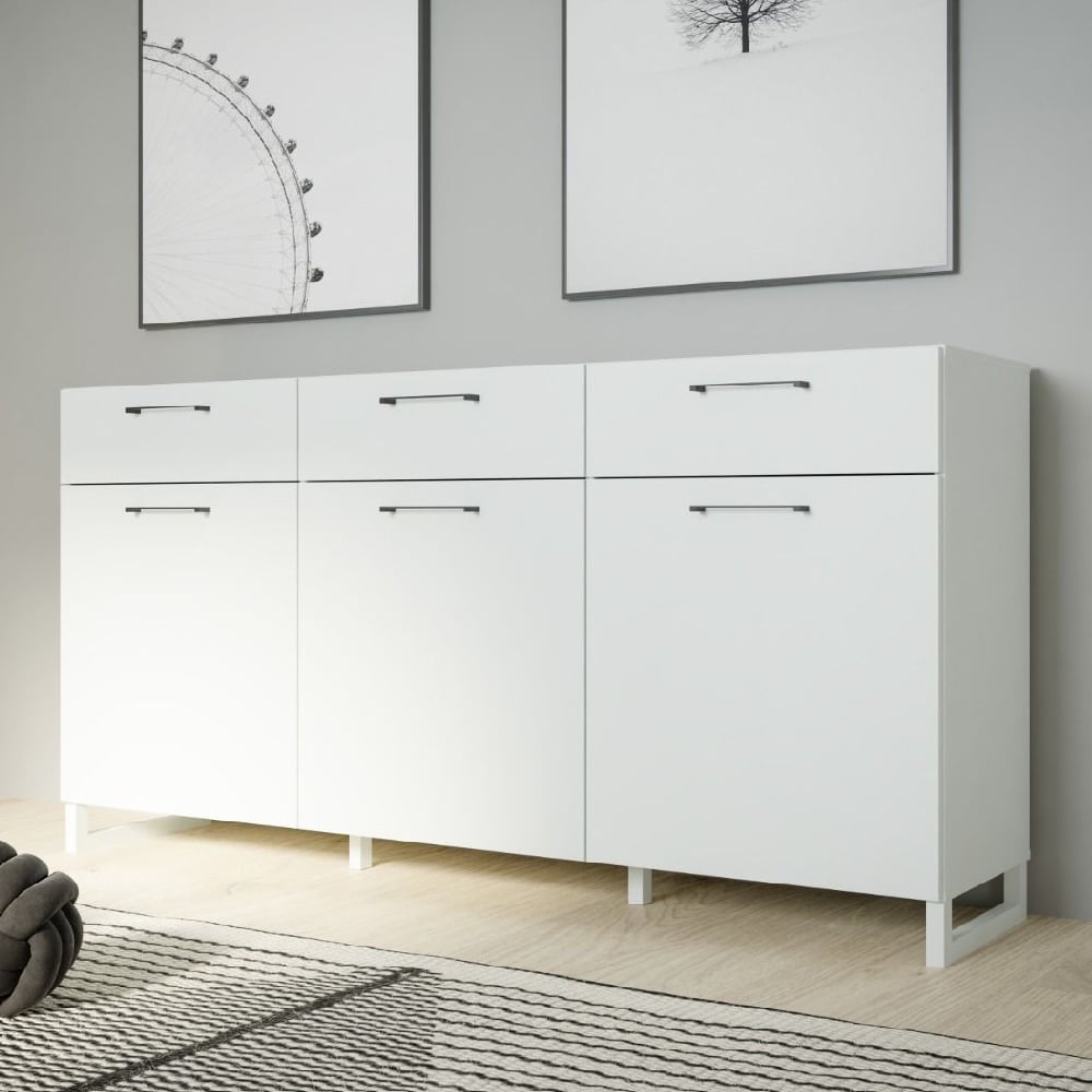 sarnia wooden sideboard with 3 doors 3 drawers in light grey