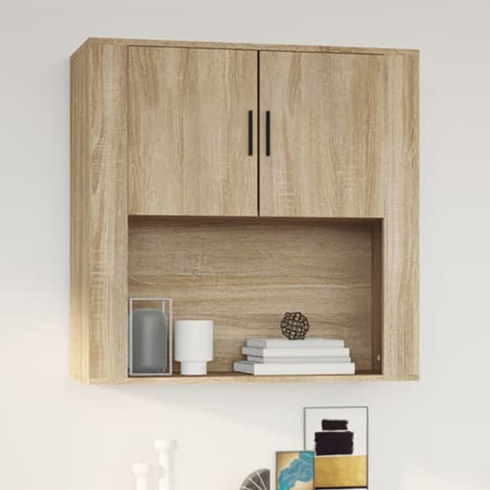 Product photograph of Sarnia Wooden Wall Storage Cabinet With 2 Doors In Sonoma Oak from Furniture in Fashion