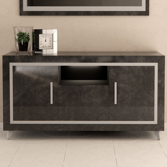 Product photograph of Sarver High Gloss Sideboard With 3 Doors In Black And Led from Furniture in Fashion