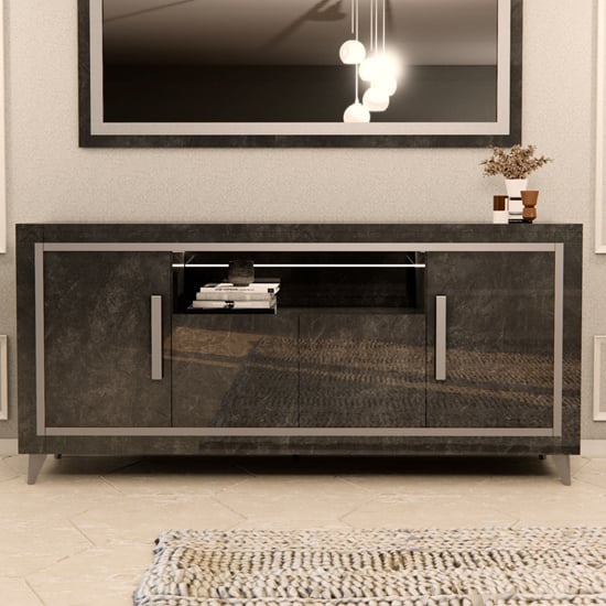 Product photograph of Sarver High Gloss Sideboard With 4 Doors In Black And Led from Furniture in Fashion