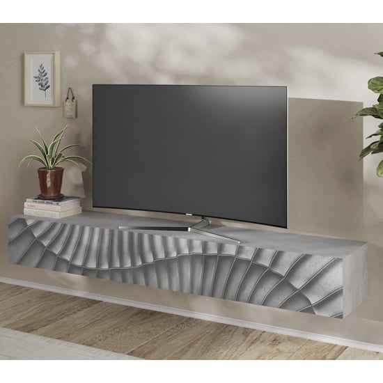 sassari wide wooden tv stand with 1 door in concrete effect