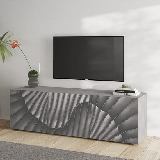 sassari wooden tv stand with 3 doors in concrete effect