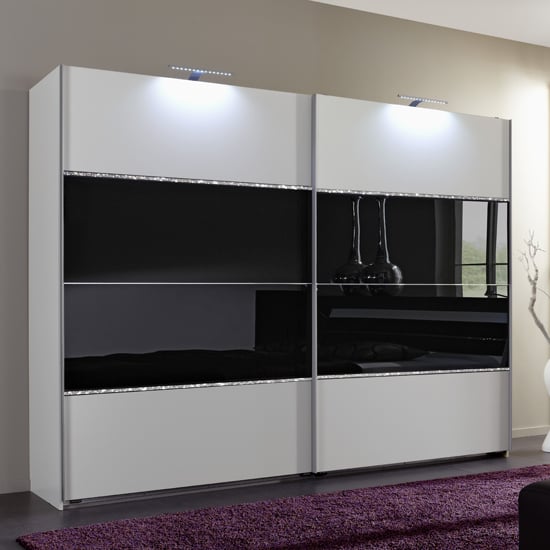 Read more about Sicily sliding wardrobe alpine white and black glass