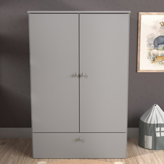 Satria Kids Wooden Wardrobe 2 Door 1 Drawer In Folkestone Grey