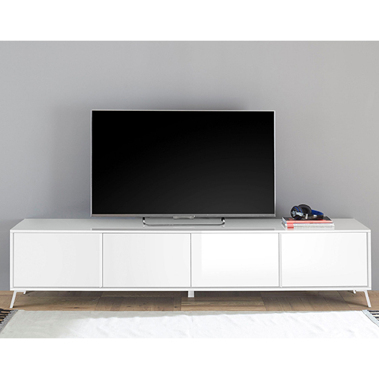 Product photograph of Saul High Gloss Lowboard Tv Stand With 4 Doors In White from Furniture in Fashion