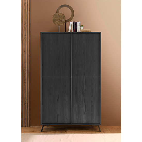 Product photograph of Saul Wooden Highboard With 4 Doors In Black Ash from Furniture in Fashion