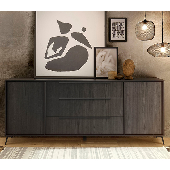 Product photograph of Saul Wooden Sideboard With 2 Doors 3 Drawers In Black Ash from Furniture in Fashion