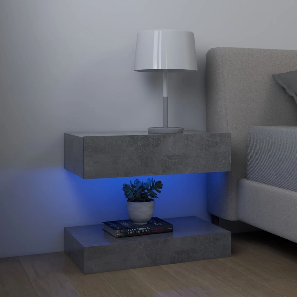 Read more about Sauts wooden bedside cabinet in concrete effect with led lights