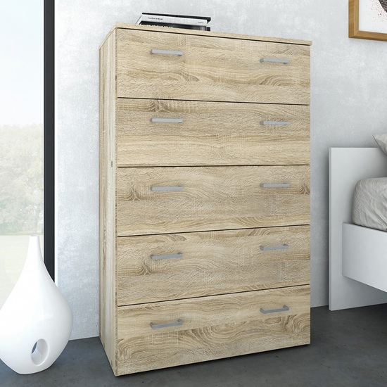 Read more about Scalia wooden chest of drawers in oak with 5 drawers