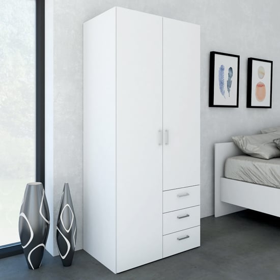 Read more about Scalia wooden wardrobe in white with 2 doors and 3 drawers
