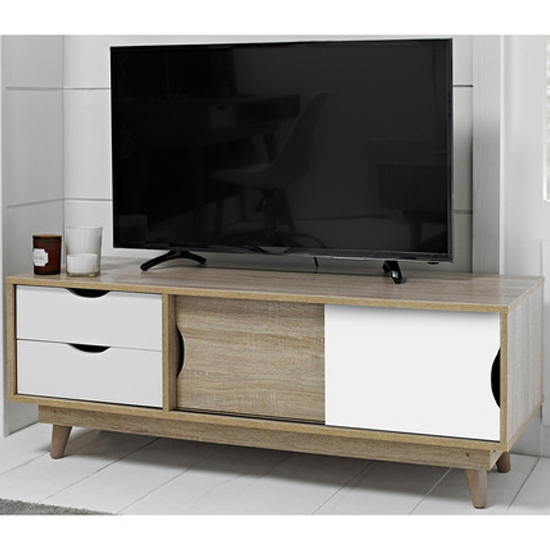 Product photograph of Scandia Wooden Tv Stand In Oak And White from Furniture in Fashion