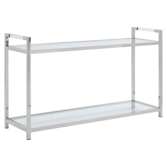 Read more about Sceptrum clear glass top console table with silver steel base