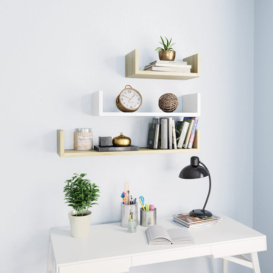 Product photograph of Scotia Set Of 3 Wooden Wall Display Shelf In White Sonoma Oak from Furniture in Fashion