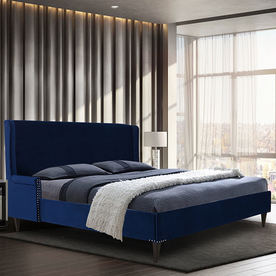 Product photograph of Scottsbluff Plush Velvet Double Bed In Blue from Furniture in Fashion