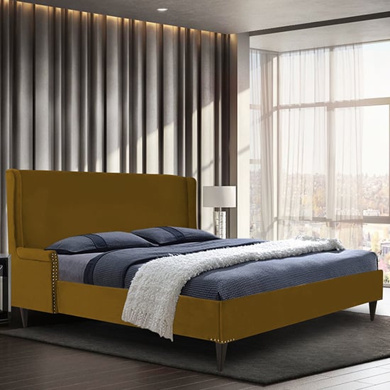 Product photograph of Scottsbluff Plush Velvet Double Bed In Mustard from Furniture in Fashion