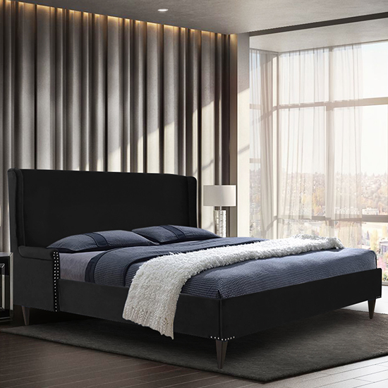 Read more about Scottsbluff plush velvet small double bed in black