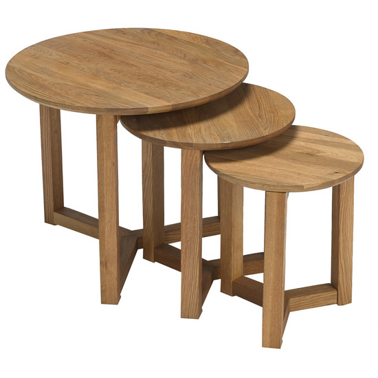 Product photograph of Scrubstar Round Wooden Nest Of 3 Tables In Oak from Furniture in Fashion
