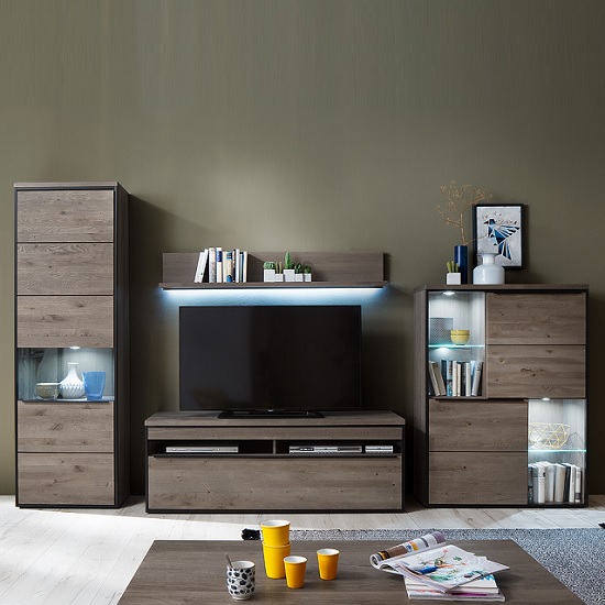 Seattle iLivingi iRoomi iFurniturei Set In Oak iStonei iGreyi With