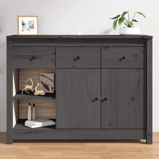 Photo of Secia pinewood sideboard with 2 doors 3 drawers in grey