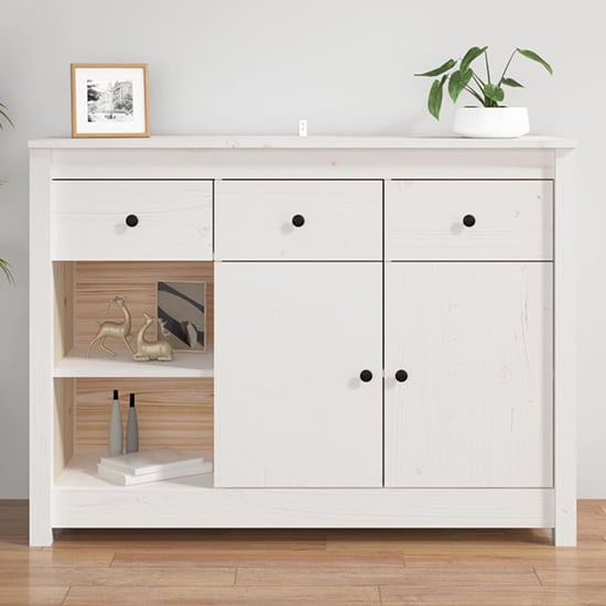 Photo of Secia pinewood sideboard with 2 doors 3 drawers in white