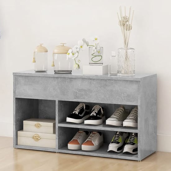 Photo of Seim wooden shoe storage bench with 2 shelves in concrete effect