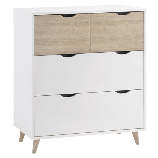 Photo of Selkirk wooden chest of 4 drawers in matt white and oak