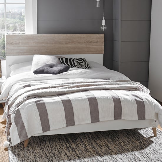 Photo of Selkirk wooden double bed in matt white and oak