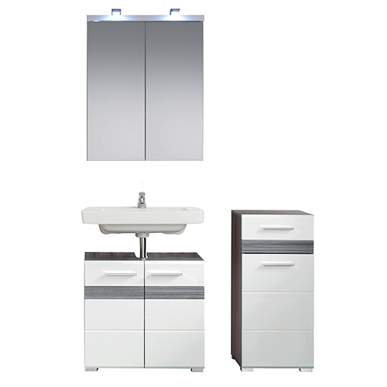 Photo of Seon led bathroom funiture set 12 in gloss white smoky silver