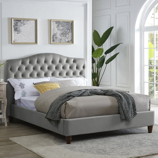 Product photograph of Serena Velvet Double Bed In Cappuccino from Furniture in Fashion