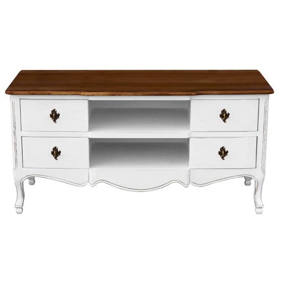 Product photograph of Sereo Wooden Tv Stand With 4 Drawers In Distressed And White from Furniture in Fashion